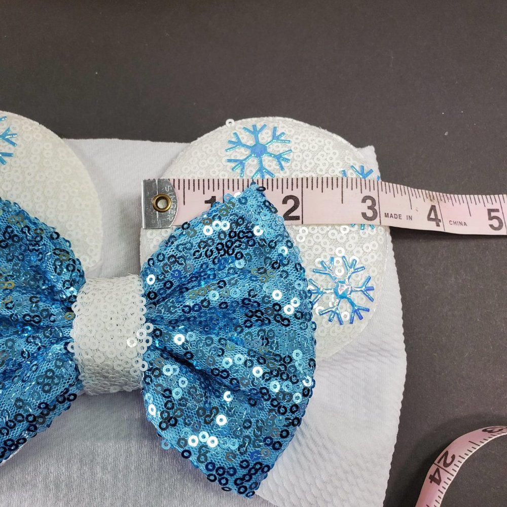 Frozen Hair Accessories with Blue Snow Flakes Mouse Ears Turban White Headband - Picture 5 of 9